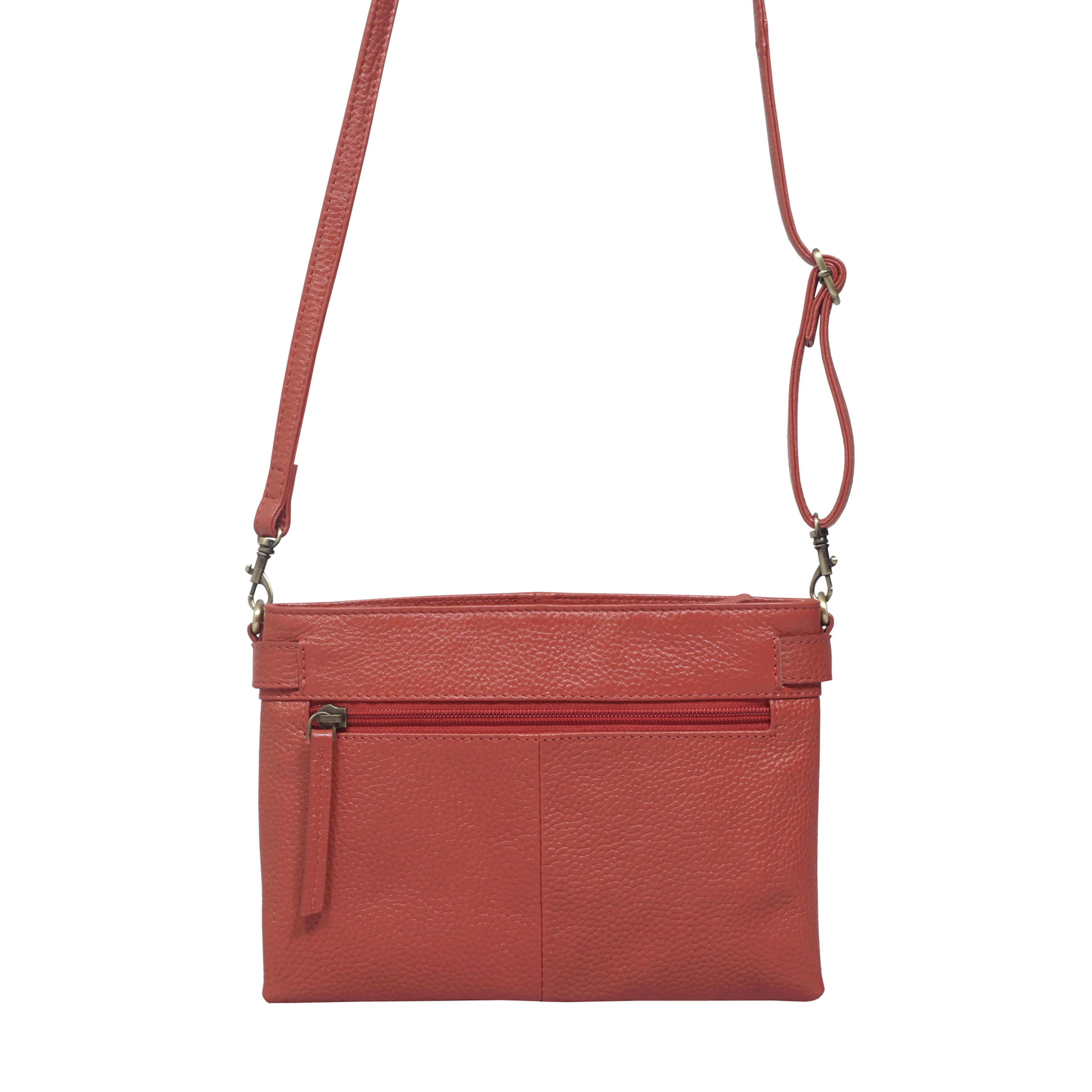 'DELILAH' Red Pebble Grain Real Leather Crossbody Bag