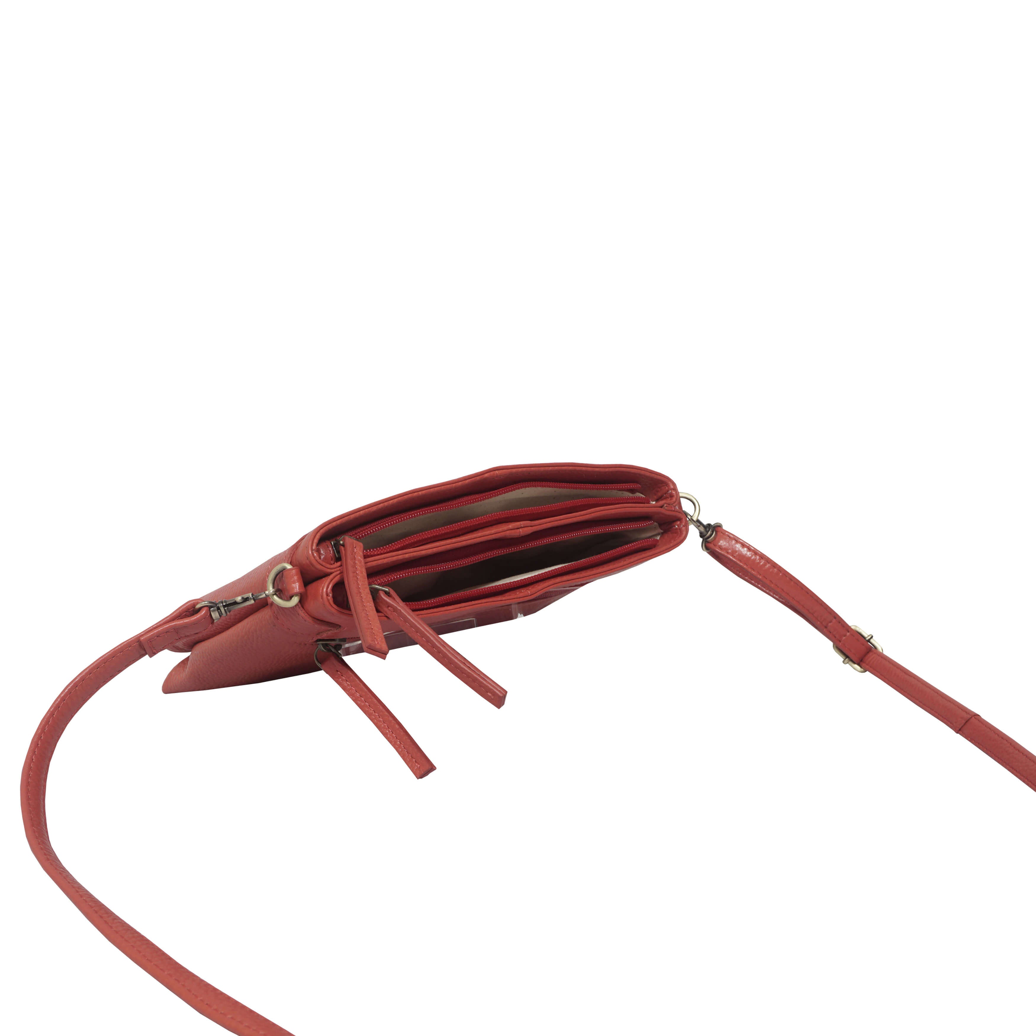 'DELILAH' Red Pebble Grain Real Leather Crossbody Bag