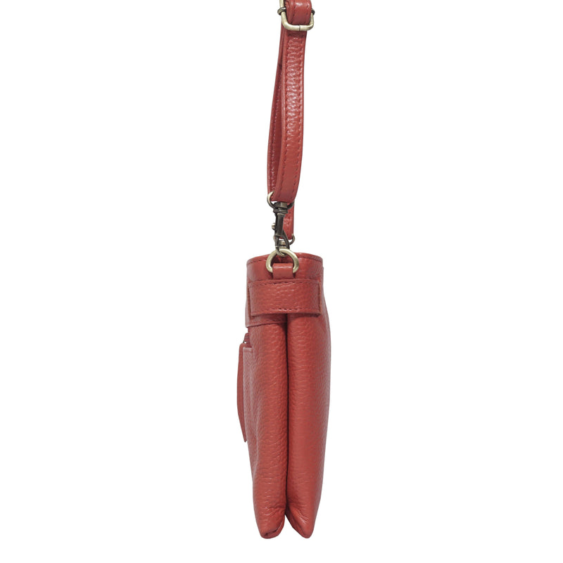 'DELILAH' Red Pebble Grain Real Leather Crossbody Bag