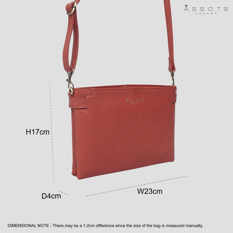 'DELILAH' Red Pebble Grain Real Leather Crossbody Bag