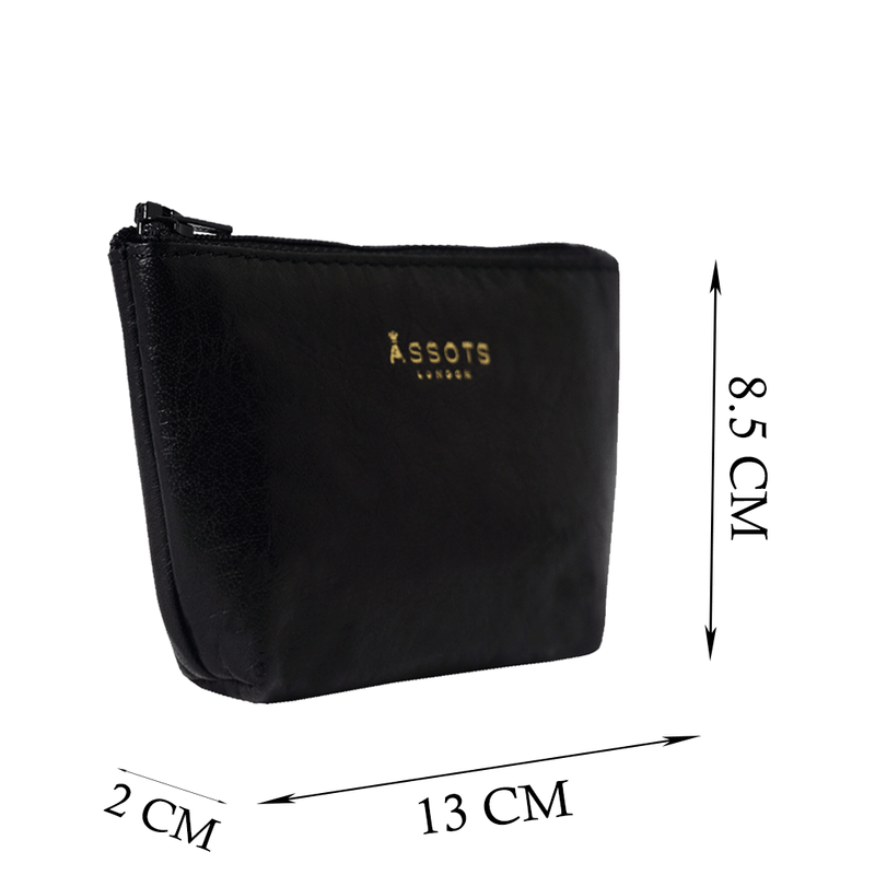 'Diana' Black Full Grain Leather Zip Top Coin Purse