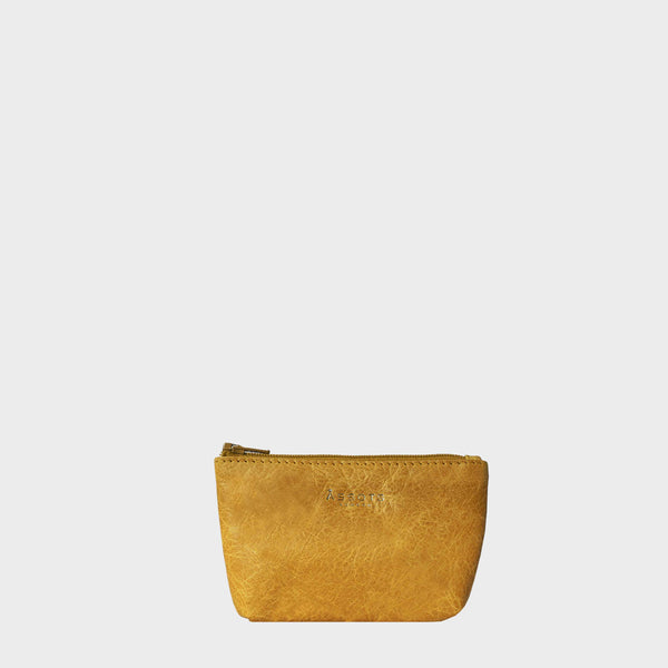 'Diana' Yellow Full Grain Leather Zip Top Coin Purse