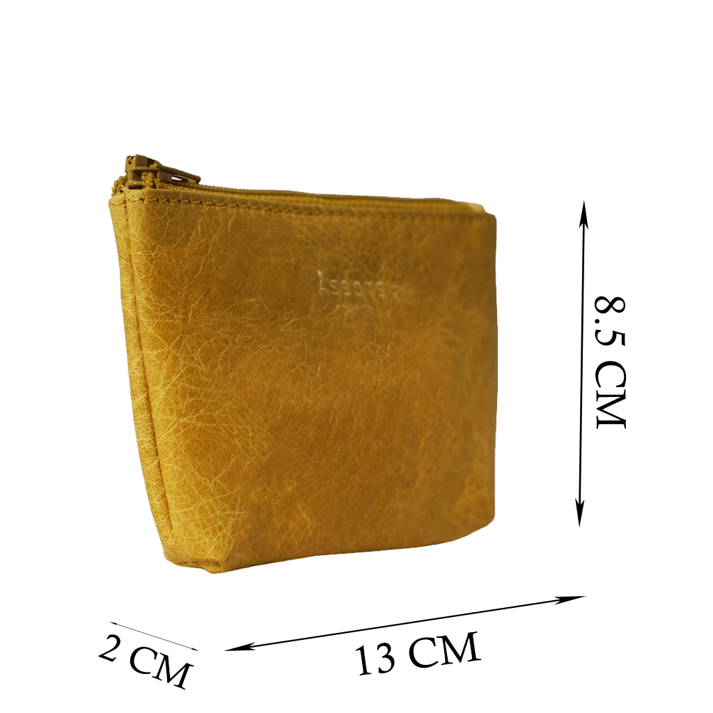 'Diana' Yellow Full Grain Leather Zip Top Coin Purse