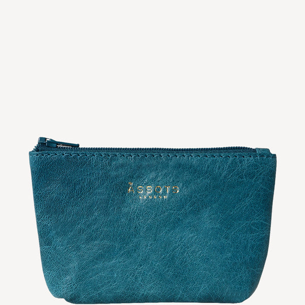'Diana' Ocean Blue Full Grain Leather Zip Top Coin Purse