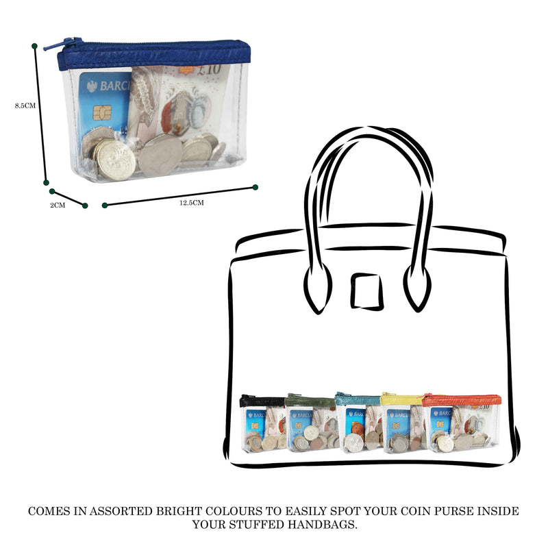 'DINAH' Transparent Zip Top Blue Iris Coin Purse