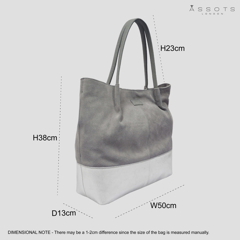'DONNA' Grey and Metallic Silver Real Leather Unlined Designer Shopper Bag