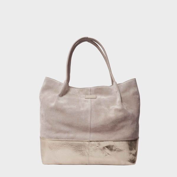 'DONNA' Pink and Metallic Rose Gold Real Leather Unlined Designer Shopper Bag