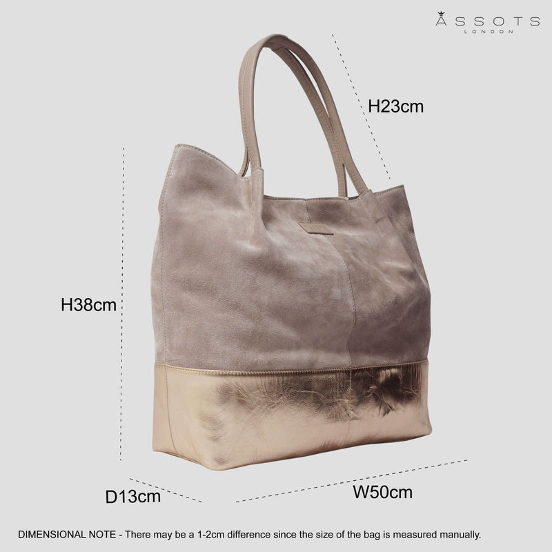 'DONNA' Pink and Metallic Rose Gold Real Leather Unlined Designer Shopper Bag