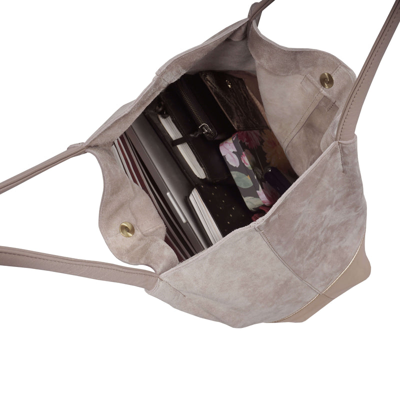 'DONNA' Pink and Metallic Rose Gold Real Leather Unlined Designer Shopper Bag