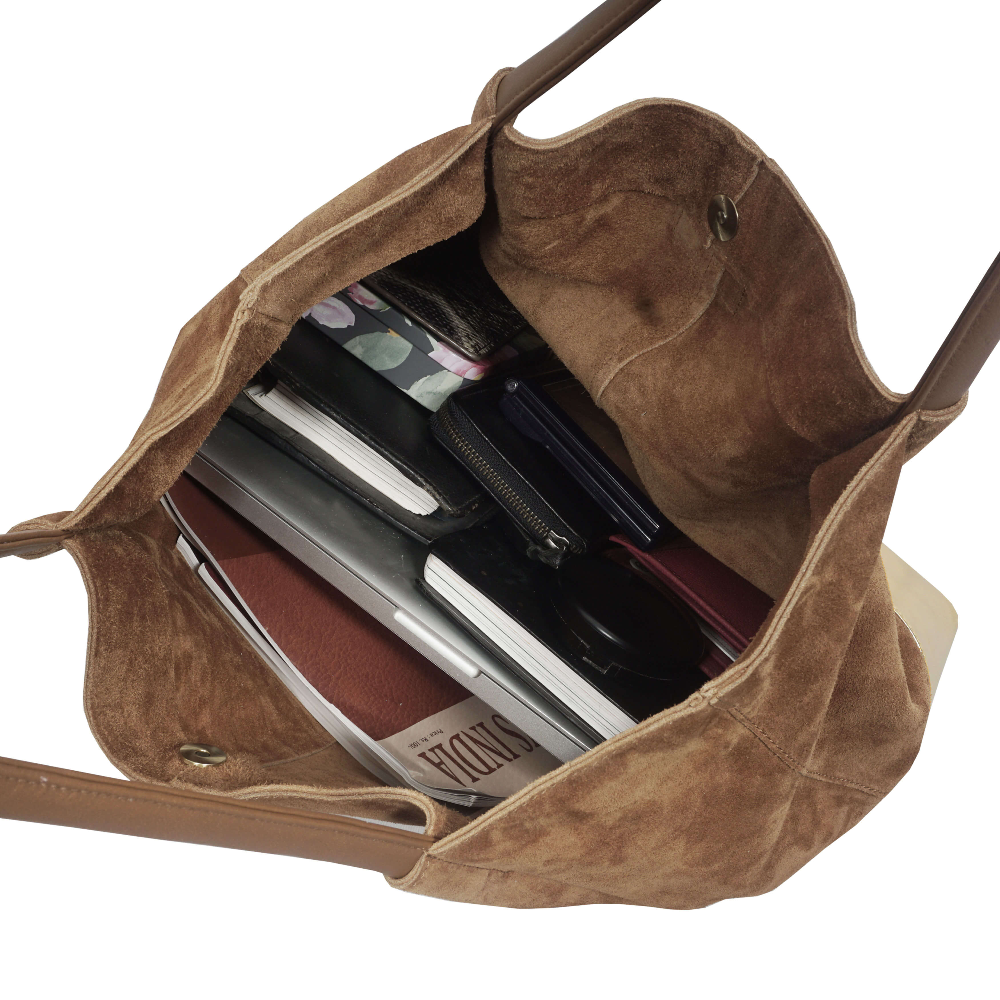 'DONNA' Tan and Metallic Yellow Gold Real Leather Unlined Designer Shopper Bag