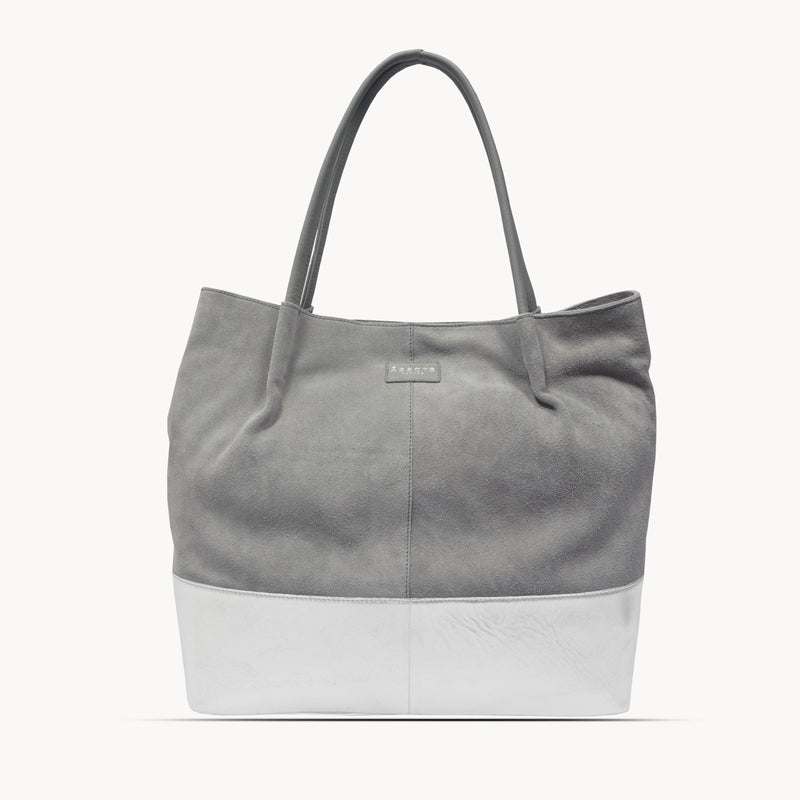 'DONNA' Grey and Metallic Silver Real Leather Unlined Designer Shopper Bag