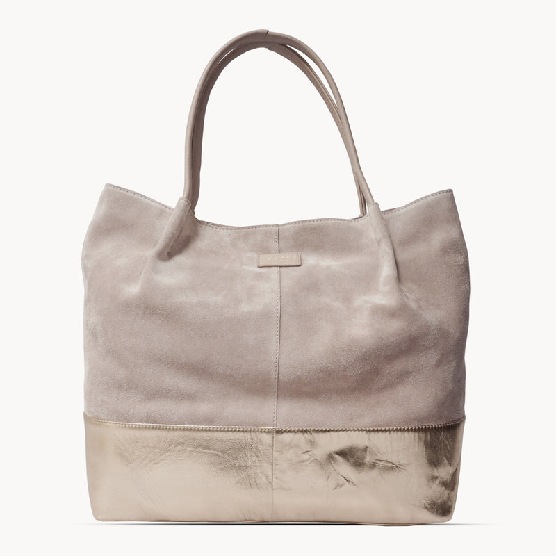 'DONNA' Pink and Metallic Rose Gold Real Leather Unlined Designer Shopper Bag