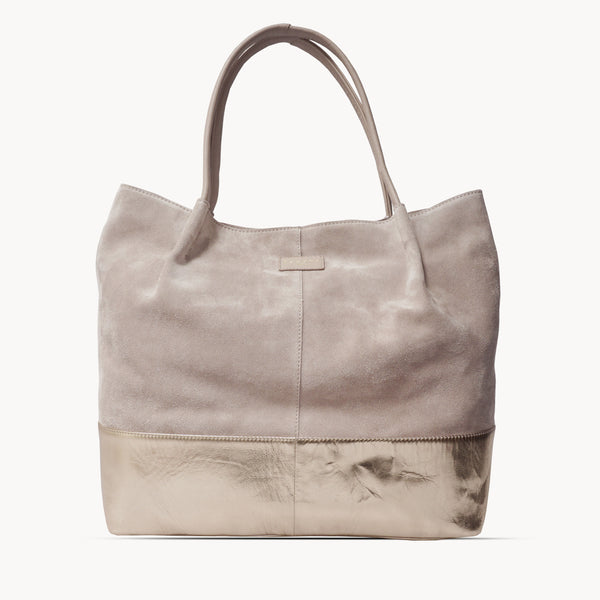 'DONNA' Pink and Metallic Rose Gold Real Leather Unlined Designer Shopper Bag