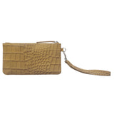 'Dory' Tan Croc Real Leather Wristlet Handle Purse