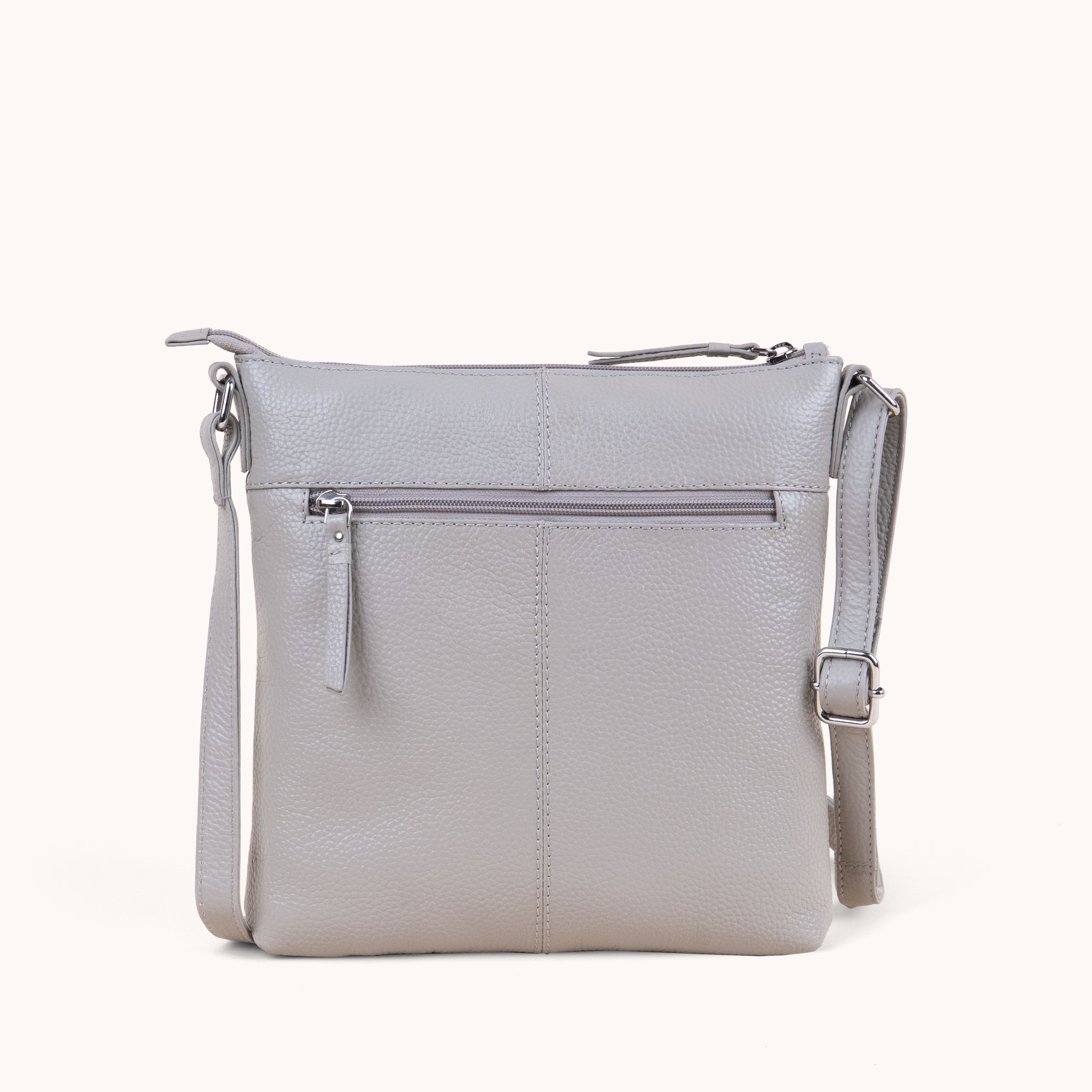 'EDITH' Fog Grey Pebble Grain Real Leather Crossbody Bag