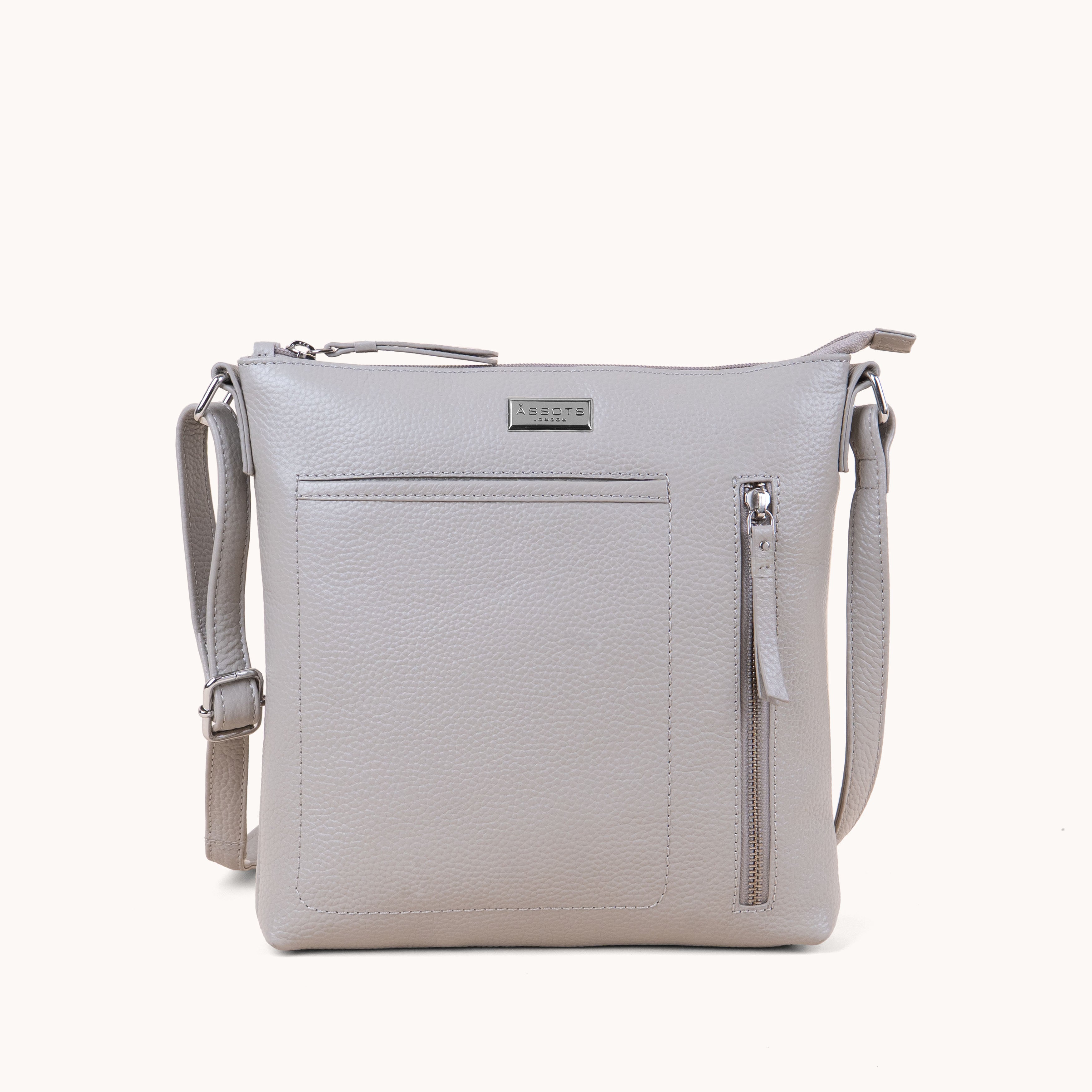 'EDITH' Fog Grey Pebble Grain Real Leather Crossbody Bag