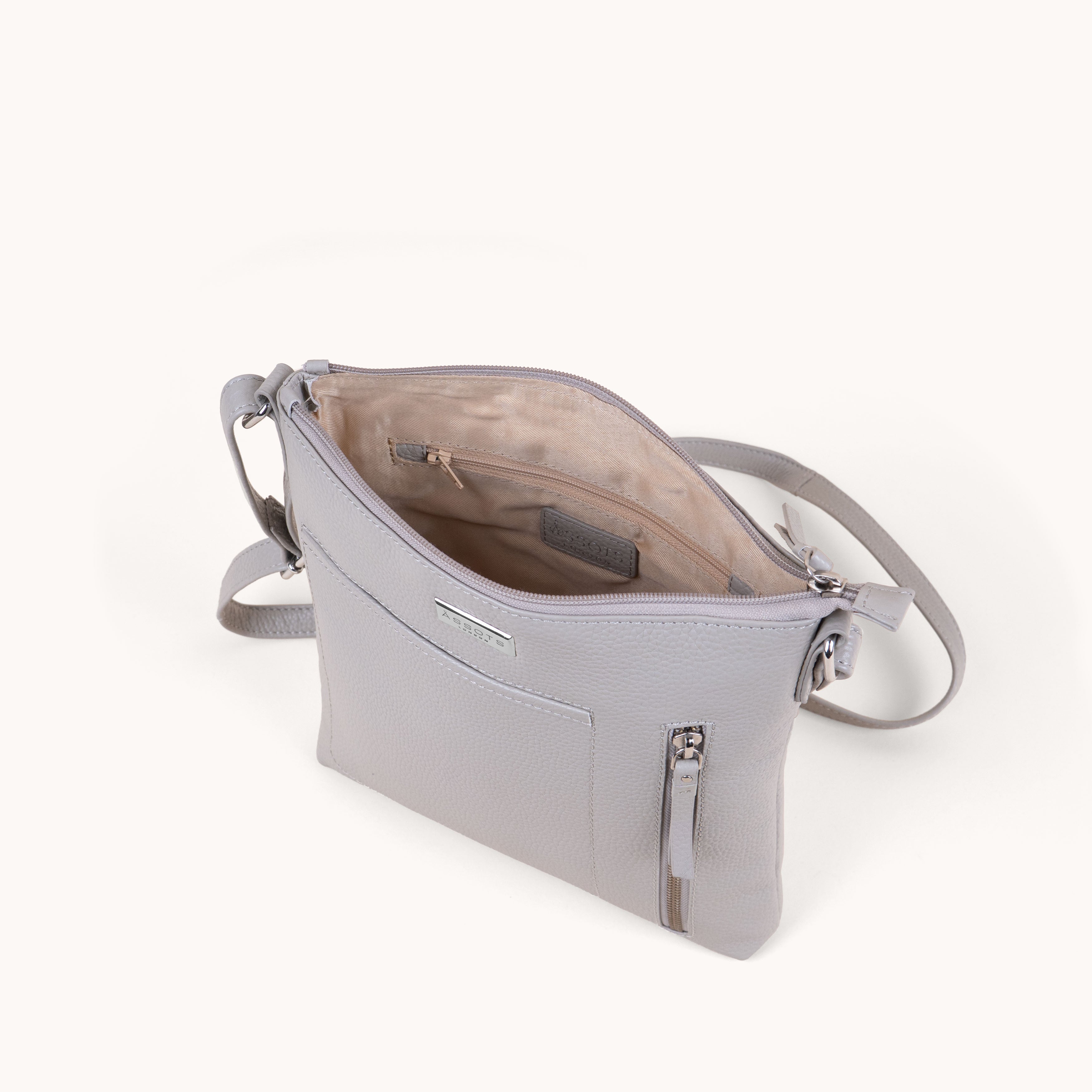 'EDITH' Fog Grey Pebble Grain Real Leather Crossbody Bag