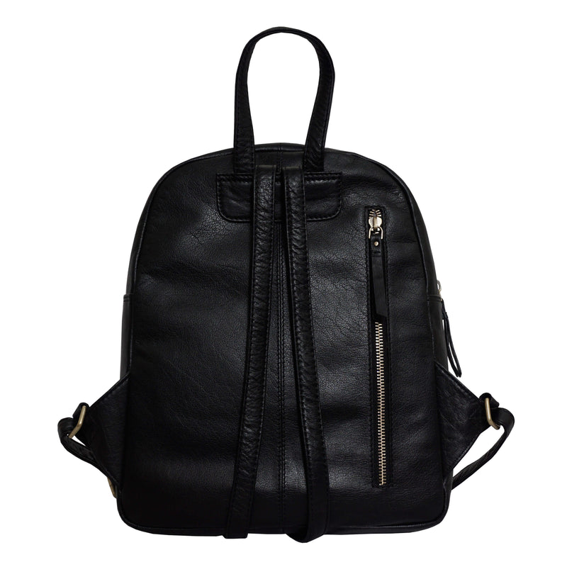 'EDEN' Black Full Grain Small Leather Zip Top Backpack