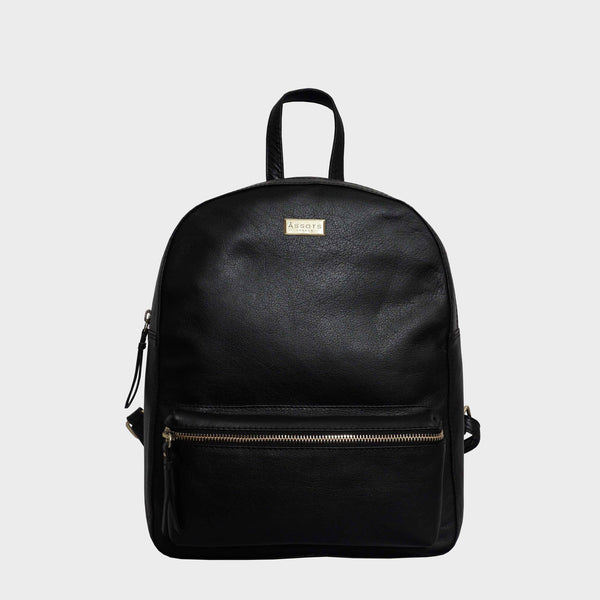 'EDEN' Black Full Grain Small Leather Zip Top Backpack
