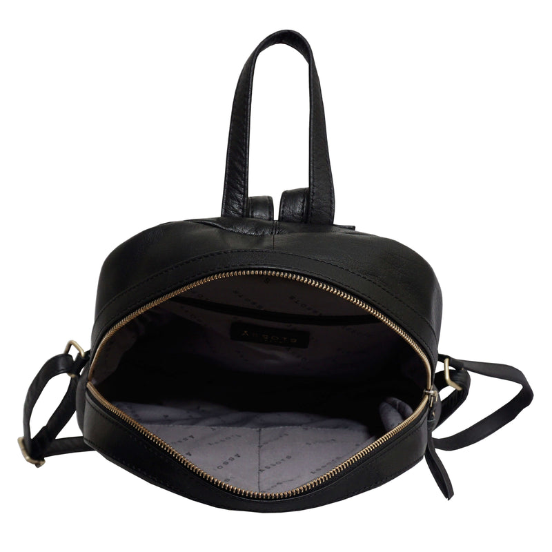 'EDEN' Black Full Grain Small Leather Zip Top Backpack