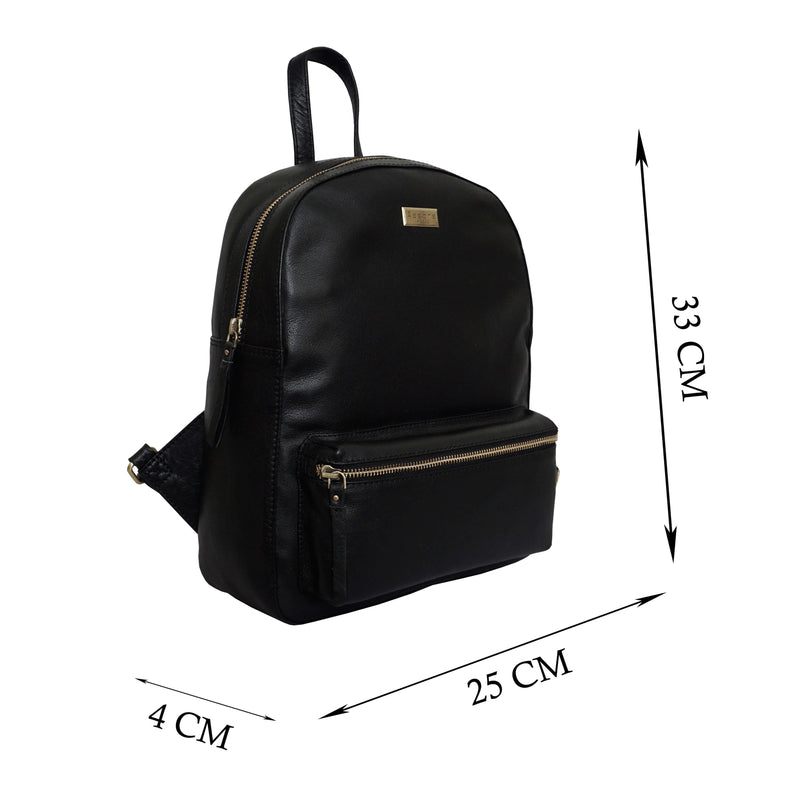 'EDEN' Black Full Grain Small Leather Zip Top Backpack
