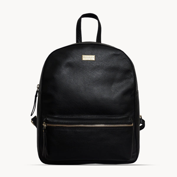 'EDEN' Black Full Grain Small Leather Zip Top Backpack