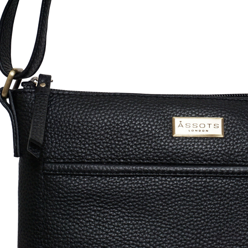 'EDITH' Black Pebble Grain Leather Crossbody bag
