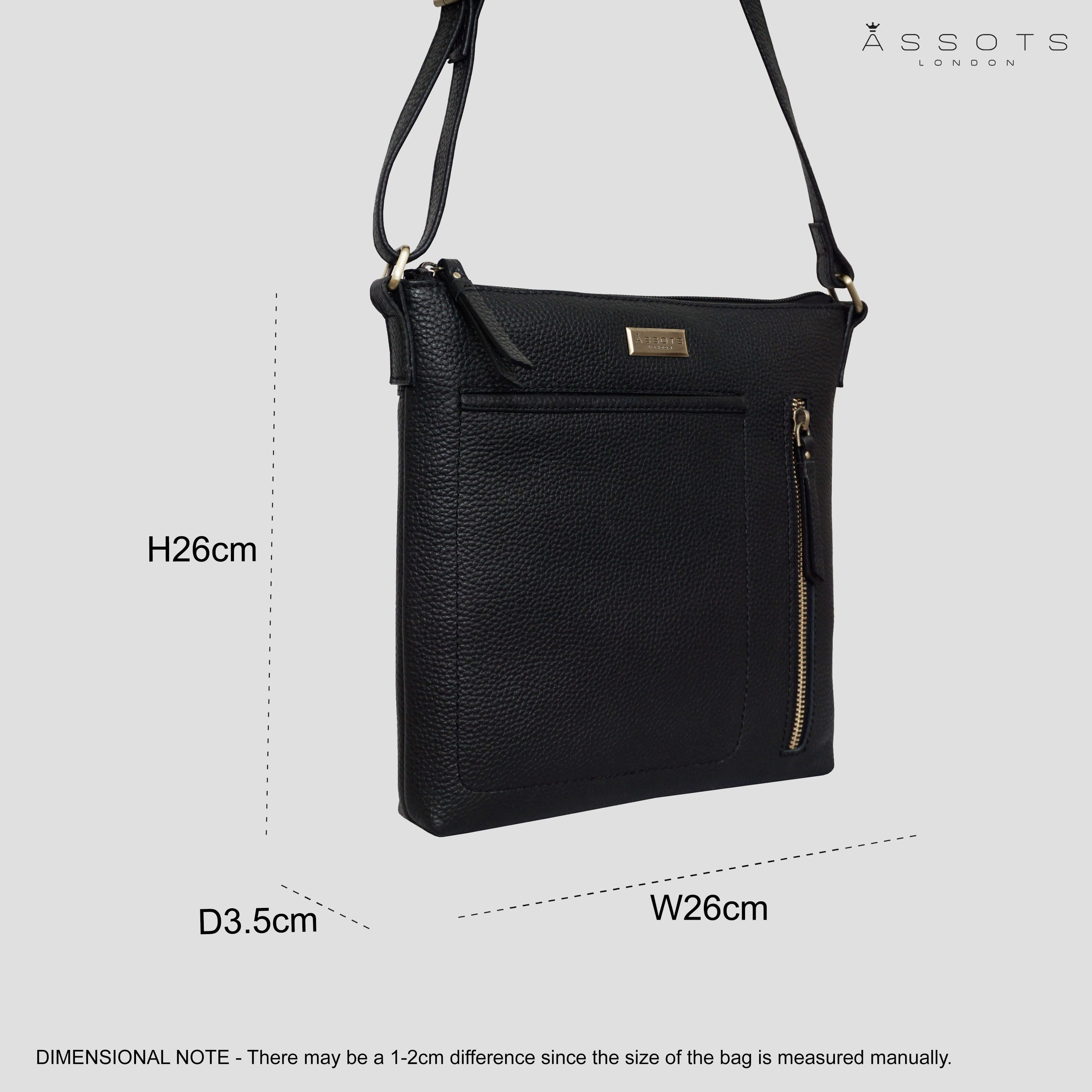 'EDITH' Black Pebble Grain Leather Crossbody bag