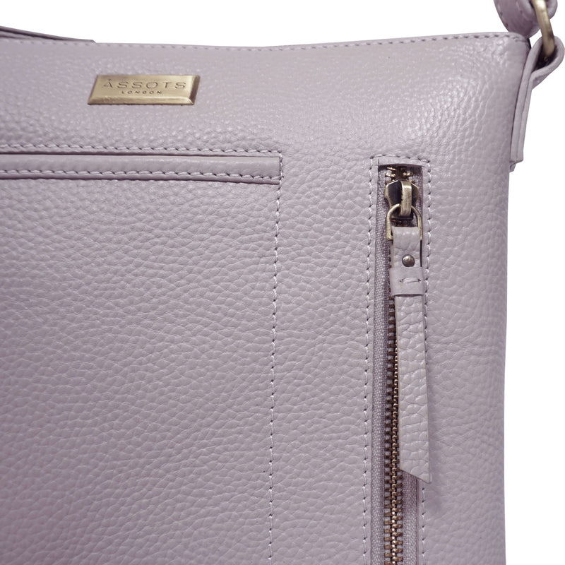 'EDITH' Ice Grey Pebble Grain Leather Crossbody bag