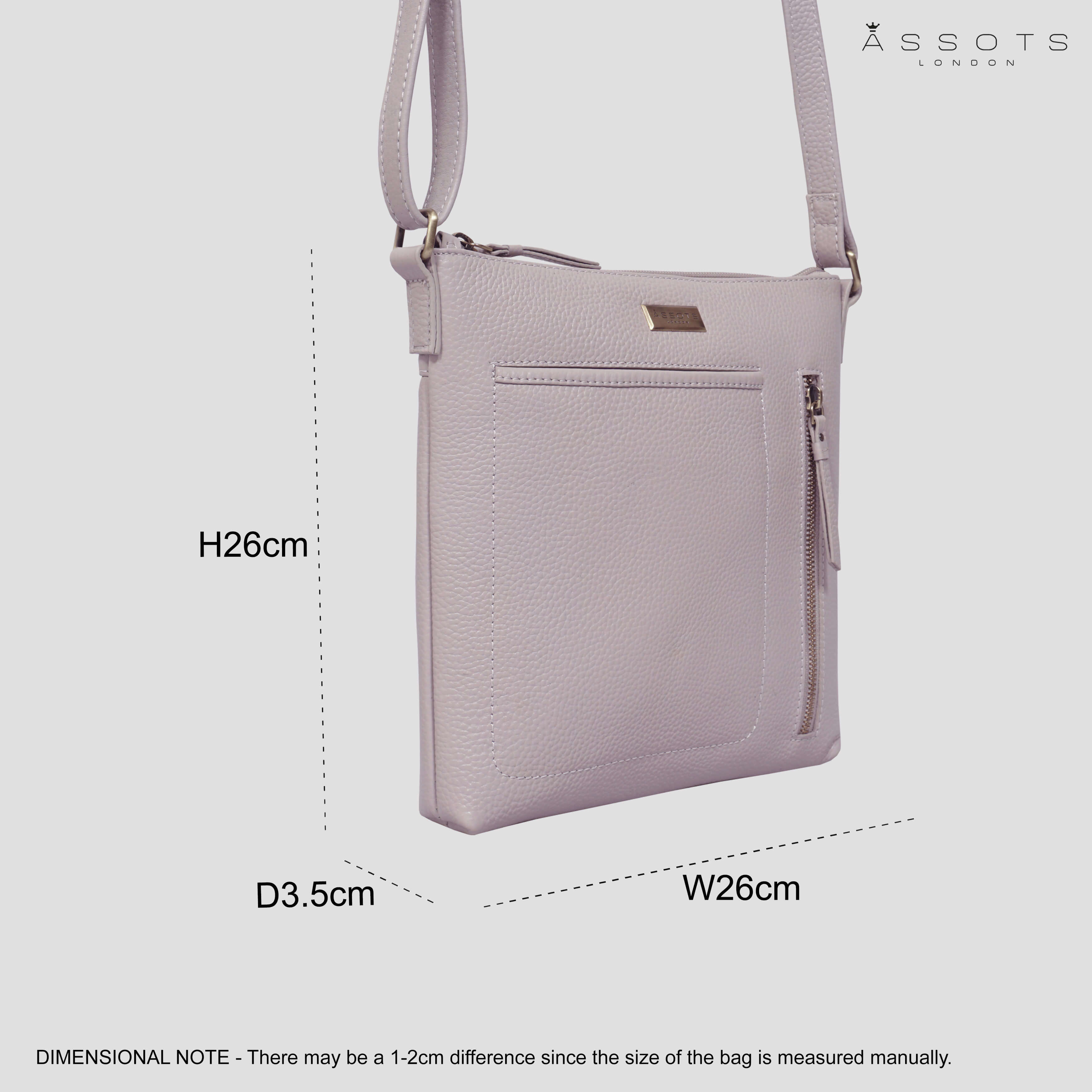 'EDITH' Ice Grey Pebble Grain Leather Crossbody bag