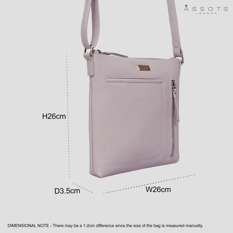'EDITH' Ice Grey Pebble Grain Leather Crossbody bag