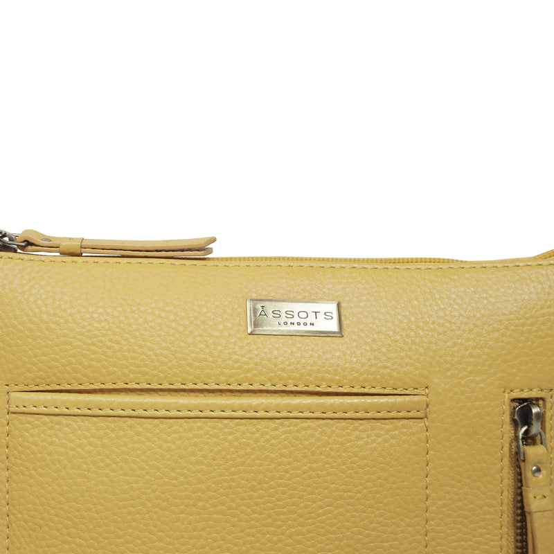 'EDITH' Mustard Pebble Grain Leather Crossbody bag