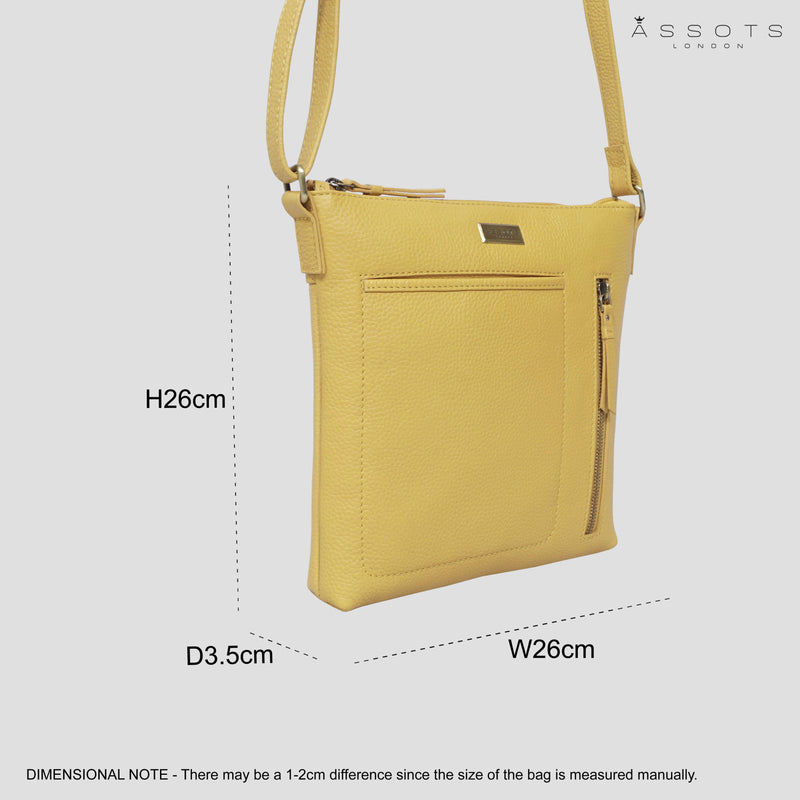 'EDITH' Mustard Pebble Grain Leather Crossbody bag
