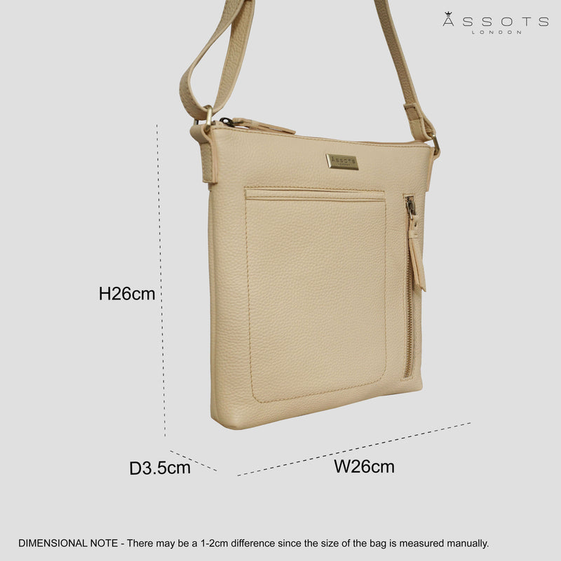 'EDITH' Off White Pebble Grain Leather Crossbody bag