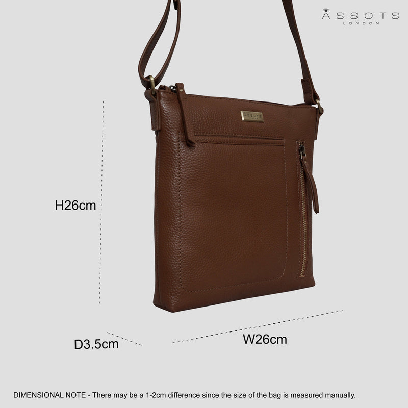 'EDITH' Tan Pebble Grain Leather Crossbody bag