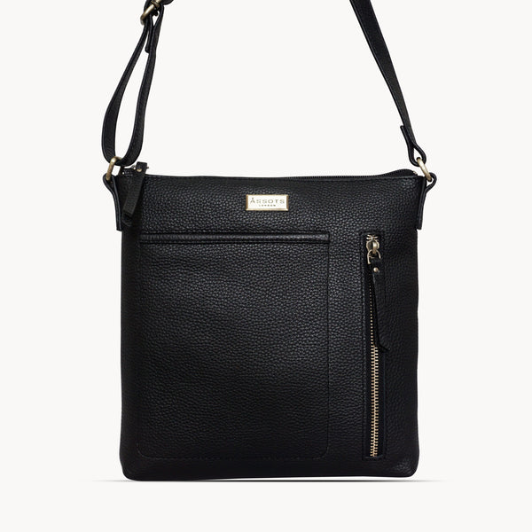 'EDITH' Black Pebble Grain Leather Crossbody bag