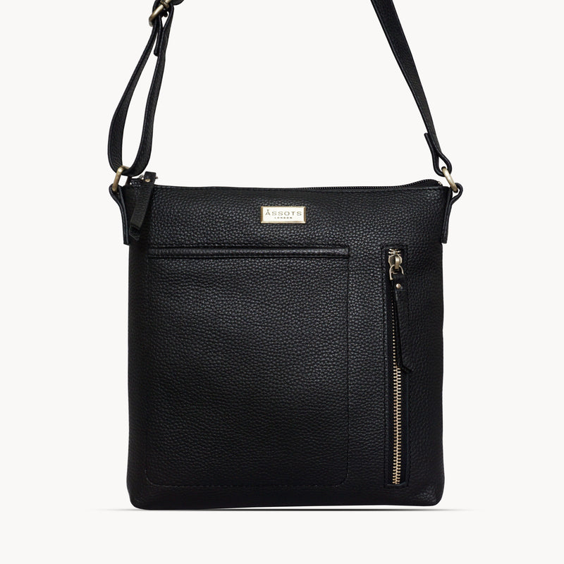 'EDITH' Black Pebble Grain Leather Crossbody bag