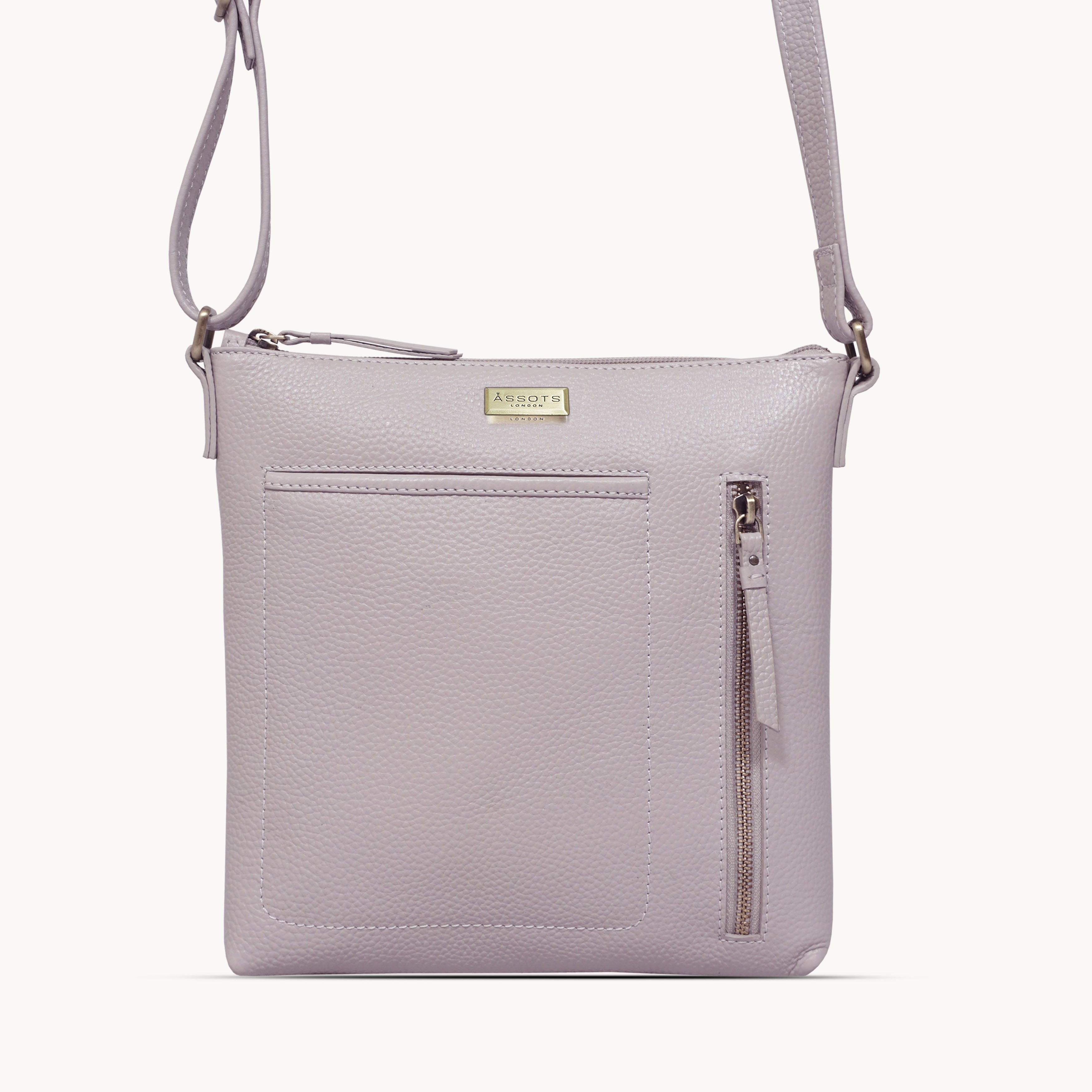 'EDITH' Ice Grey Pebble Grain Leather Crossbody bag