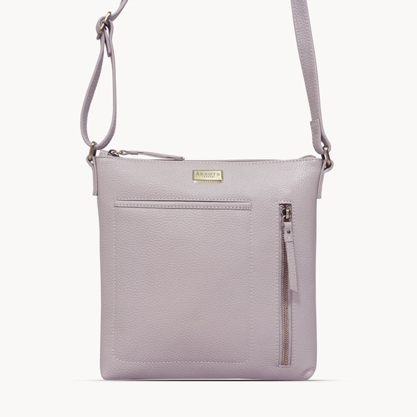 'EDITH' Ice Grey Pebble Grain Leather Crossbody bag
