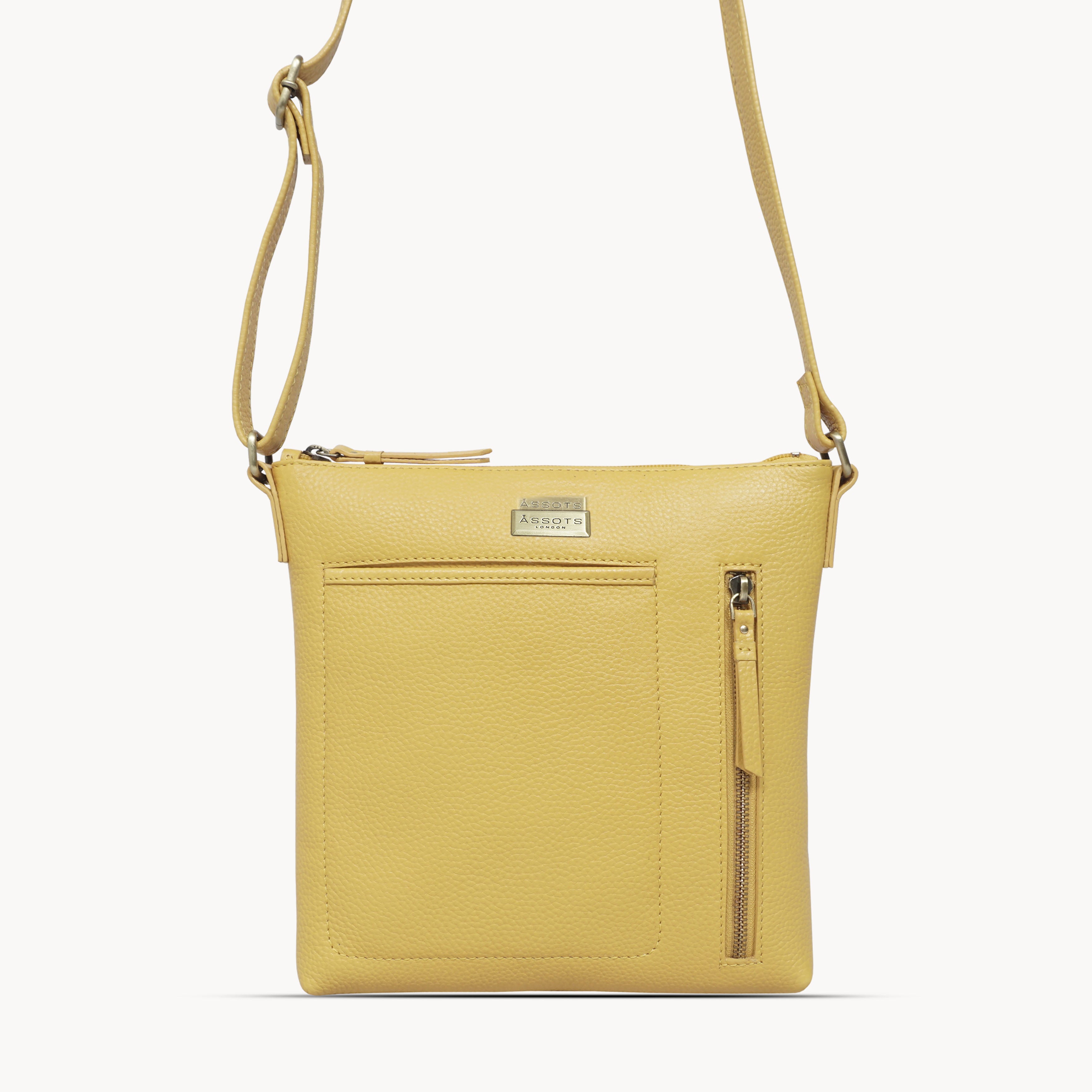 'EDITH' Mustard Pebble Grain Leather Crossbody bag