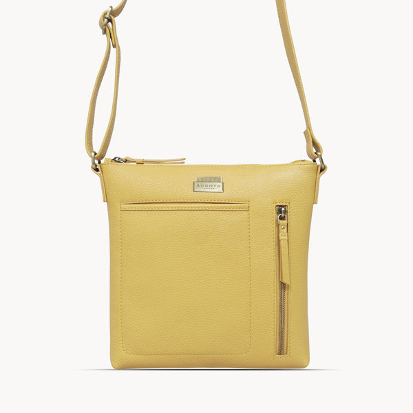 'EDITH' Mustard Pebble Grain Leather Crossbody bag