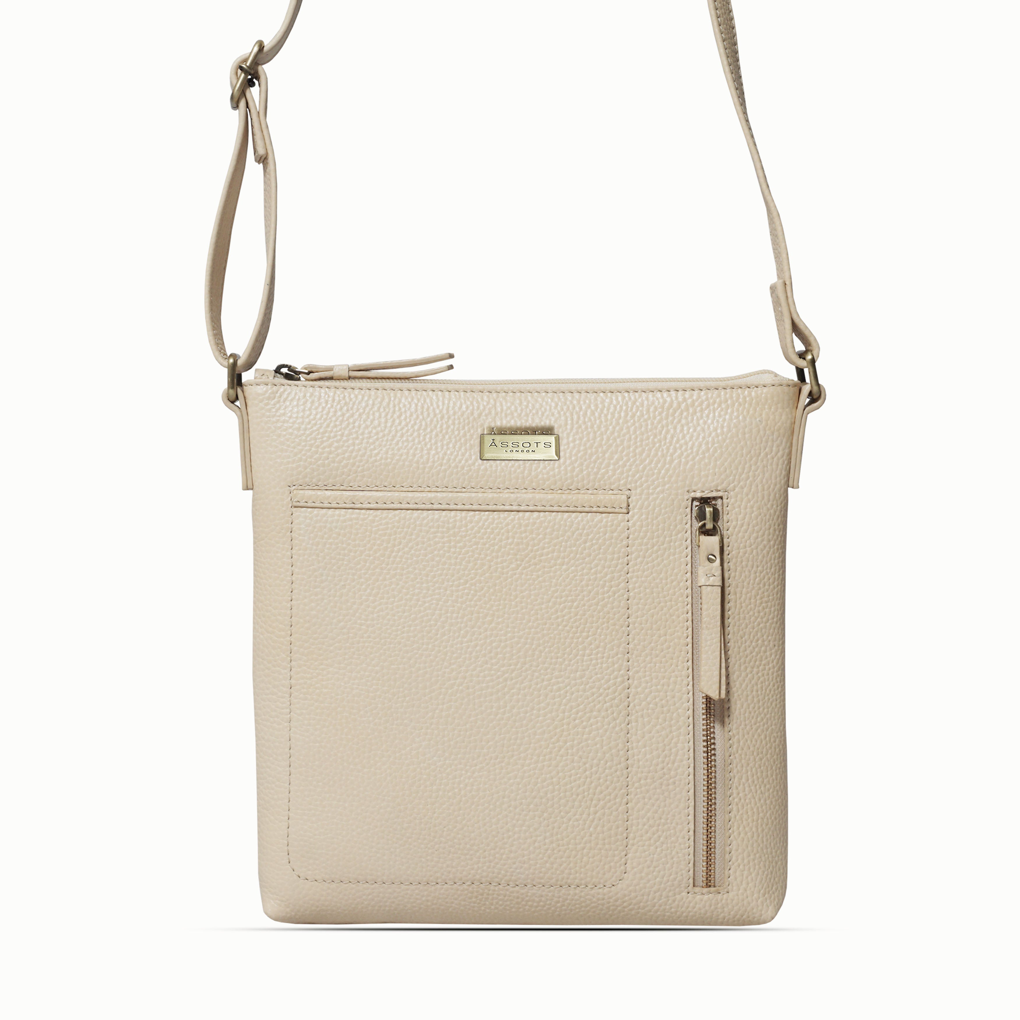 'EDITH' Off White Pebble Grain Leather Crossbody bag