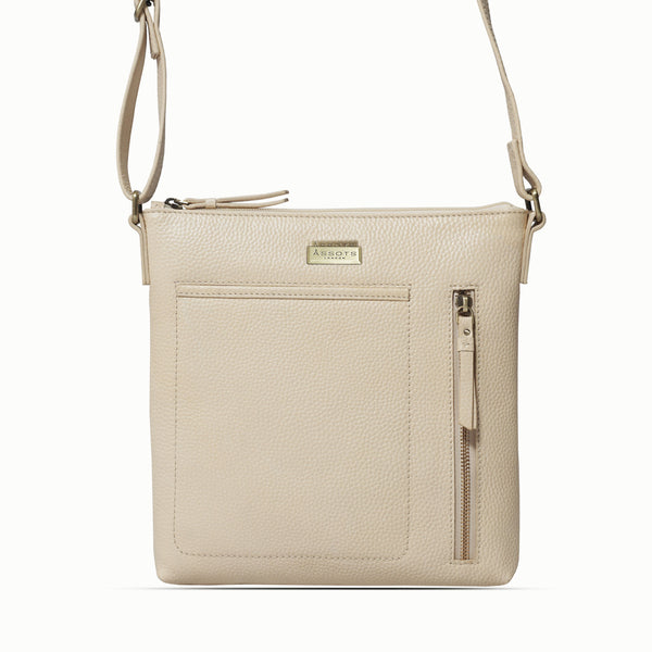 'EDITH' Off White Pebble Grain Leather Crossbody bag
