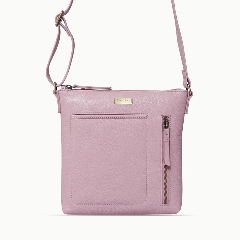 'EDITH' Pastel Pink Pebble Grain Leather Crossbody bag