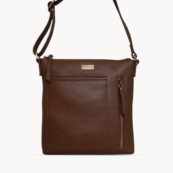 'EDITH' Tan Pebble Grain Leather Crossbody bag