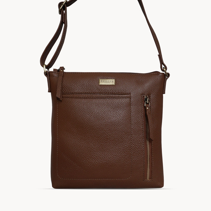 'EDITH' Tan Pebble Grain Leather Crossbody bag