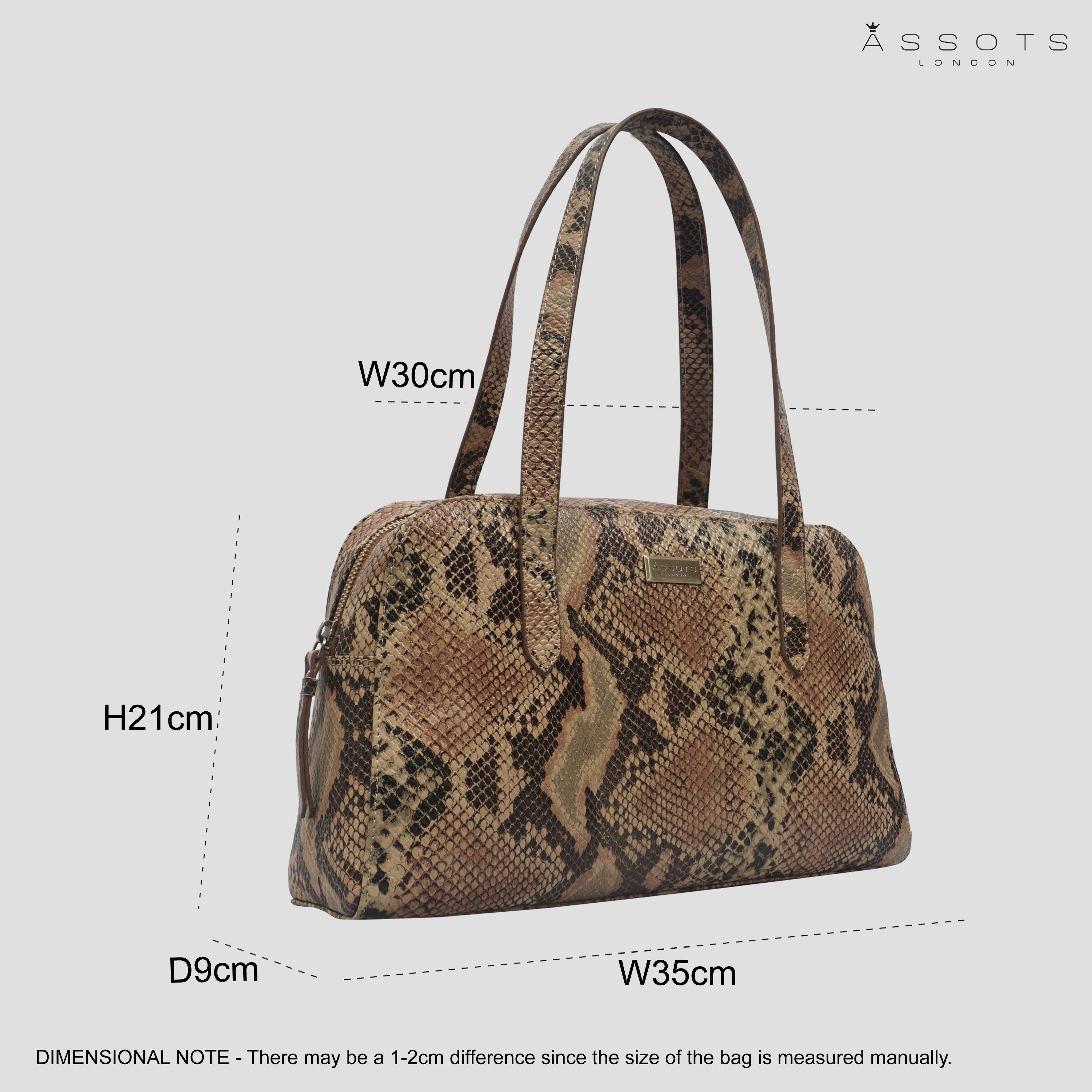 'ELEANOR' Tan Snake Print Real Leather Shoulder Bag