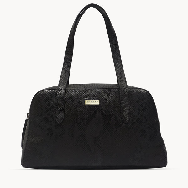 'ELEANOR' Black Snake Print Real Leather Shoulder Bag