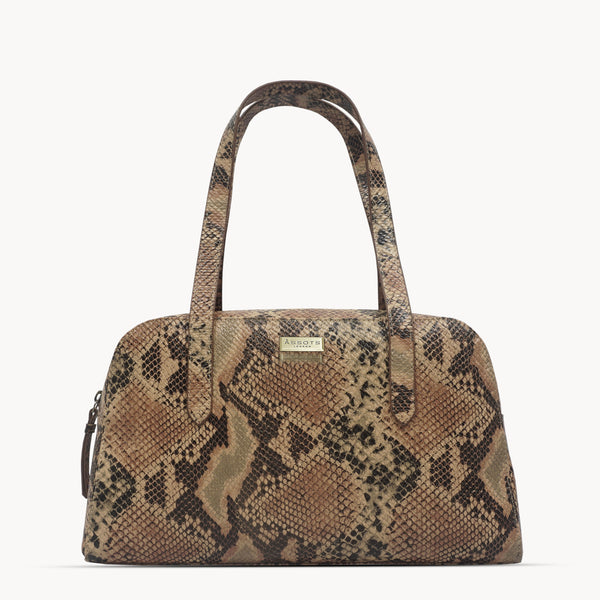 'ELEANOR' Tan Snake Print Real Leather Shoulder Bag