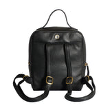 'ELLA' Black Pebble Grain Mini Real Leather Backpack for Women